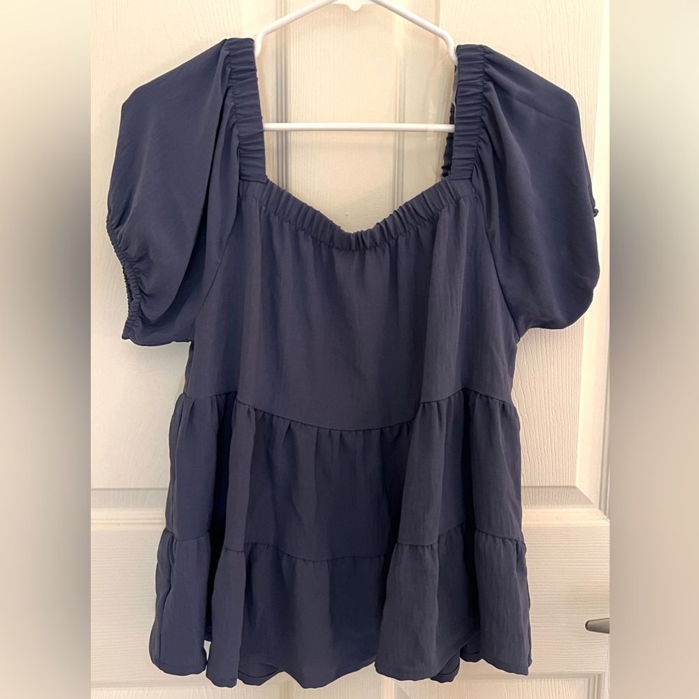 Blue Peasant Blouse Top
